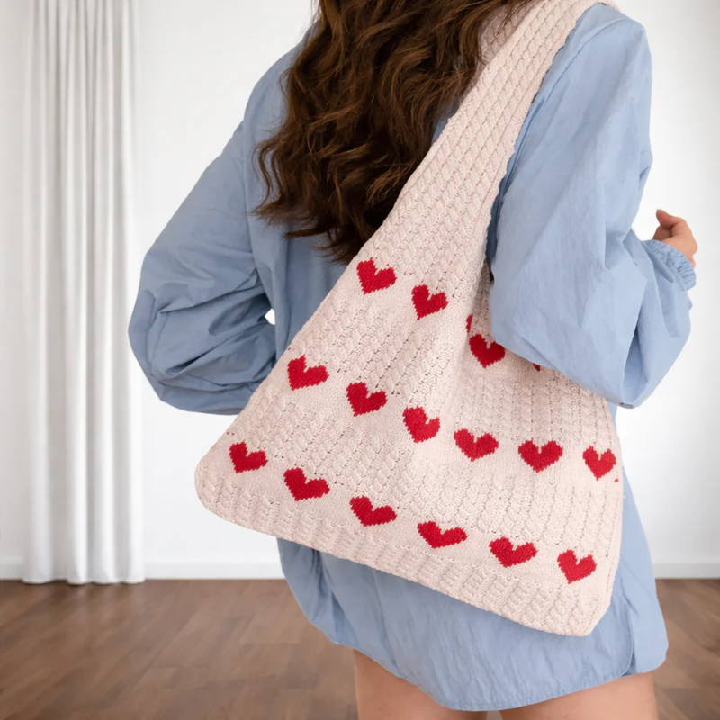 Rs. 799 Cotton Knitted Heart Pattern Tote Bag