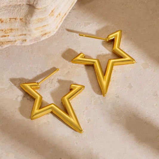 18K Gold Plated Star Hoops Earrings