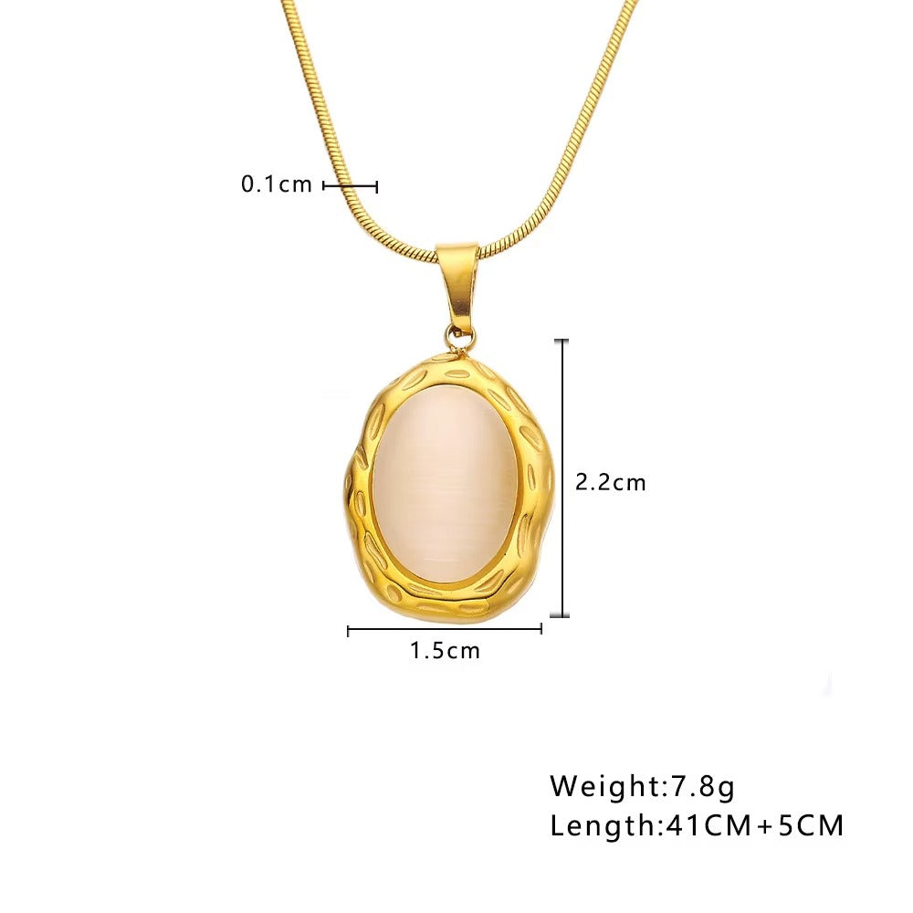18k Gold Plated  Trendy Oval Cat's Eye Necklace