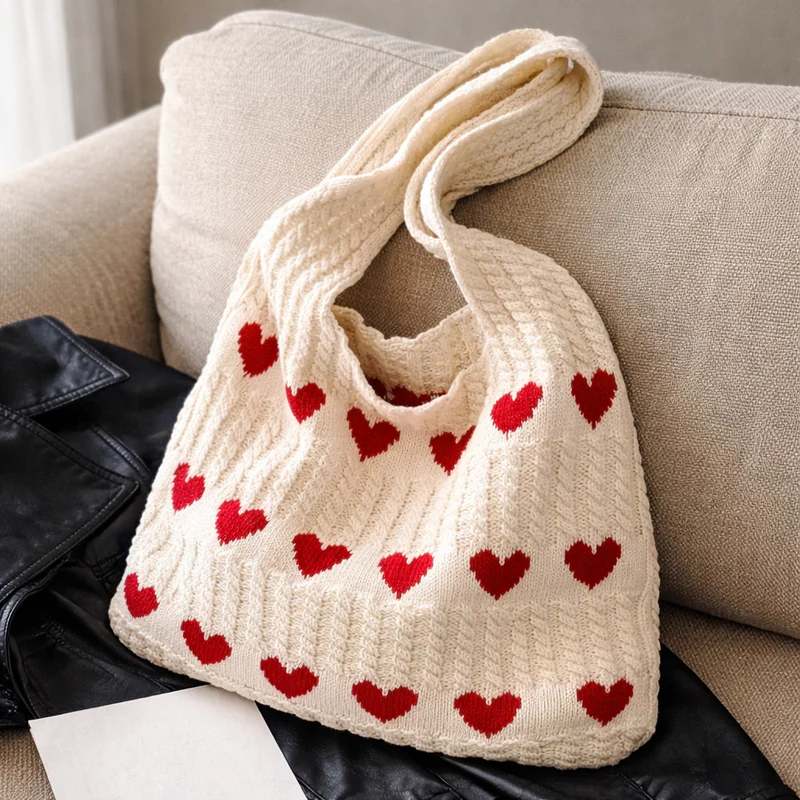 Rs. 799 Cotton Knitted Heart Pattern Tote Bag