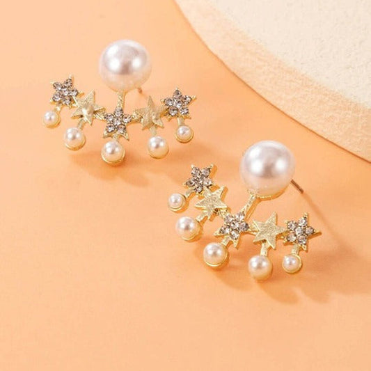 Korean Gold-Plated Stones Pearls Beaded Earring