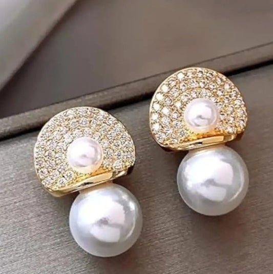 Golden Stone Korean Pearl Earrings