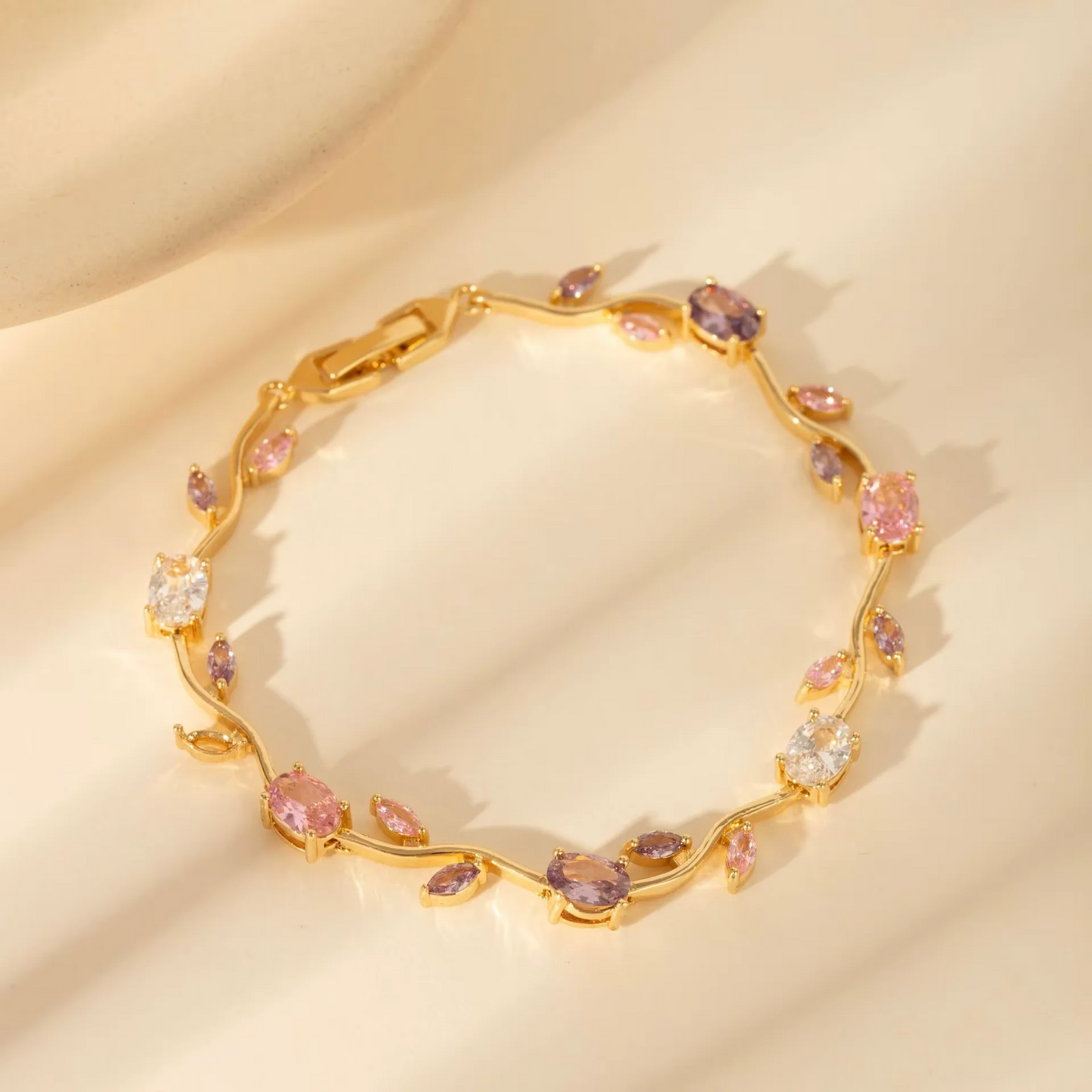 Gold Plated Cubic Zirconia Tear Drop Bangle Bracelet