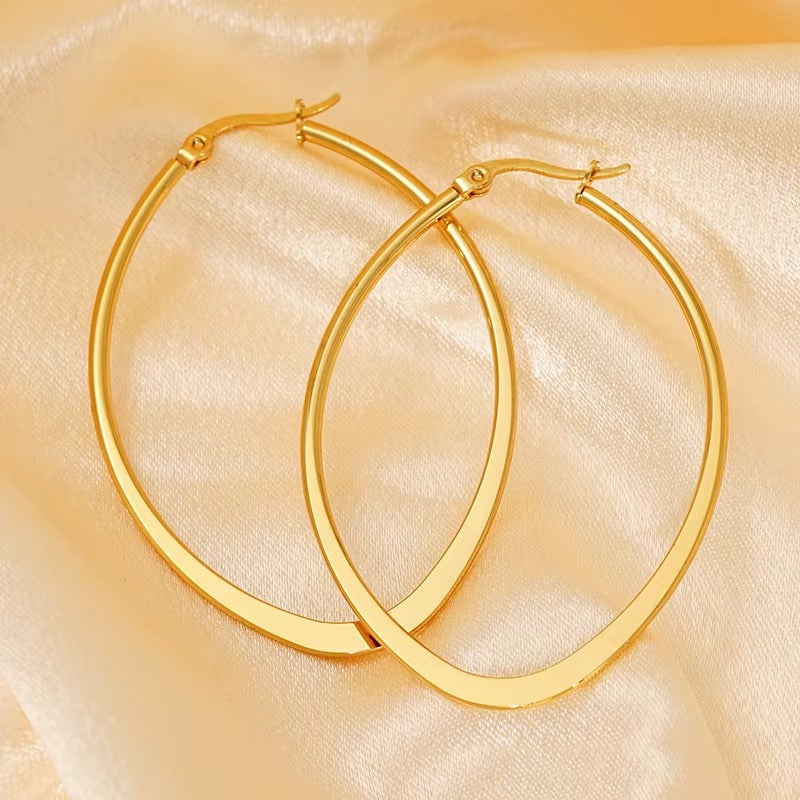 18k Gold Plated Oval Exaggerated Hoop Earring