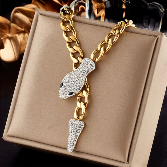 18k Gold Plated Snake-Head Magnetic Clasp Unisex Necklace