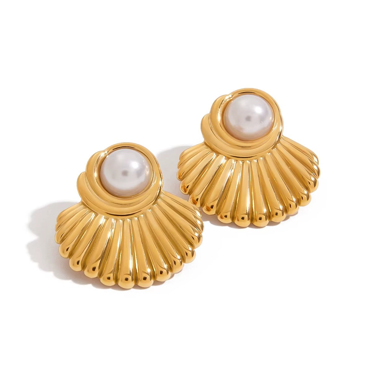 18K Gold Plated Half-sided Pearl Earrings