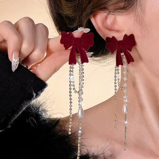 Velvet Ruby Pearl Cascade Earrings