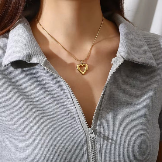 18k Gold Plated Hollow Heart Pendant Necklace