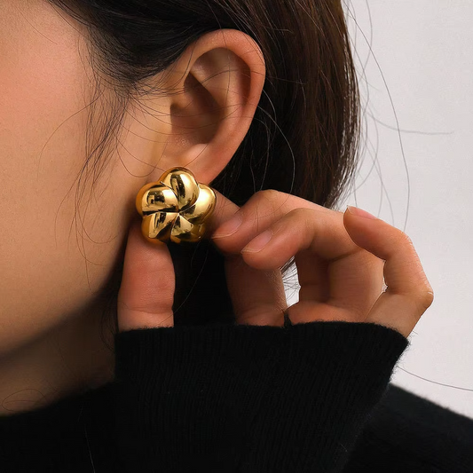 18K Gold Plated Flower Engraved Stud Anti Tarnish Earring