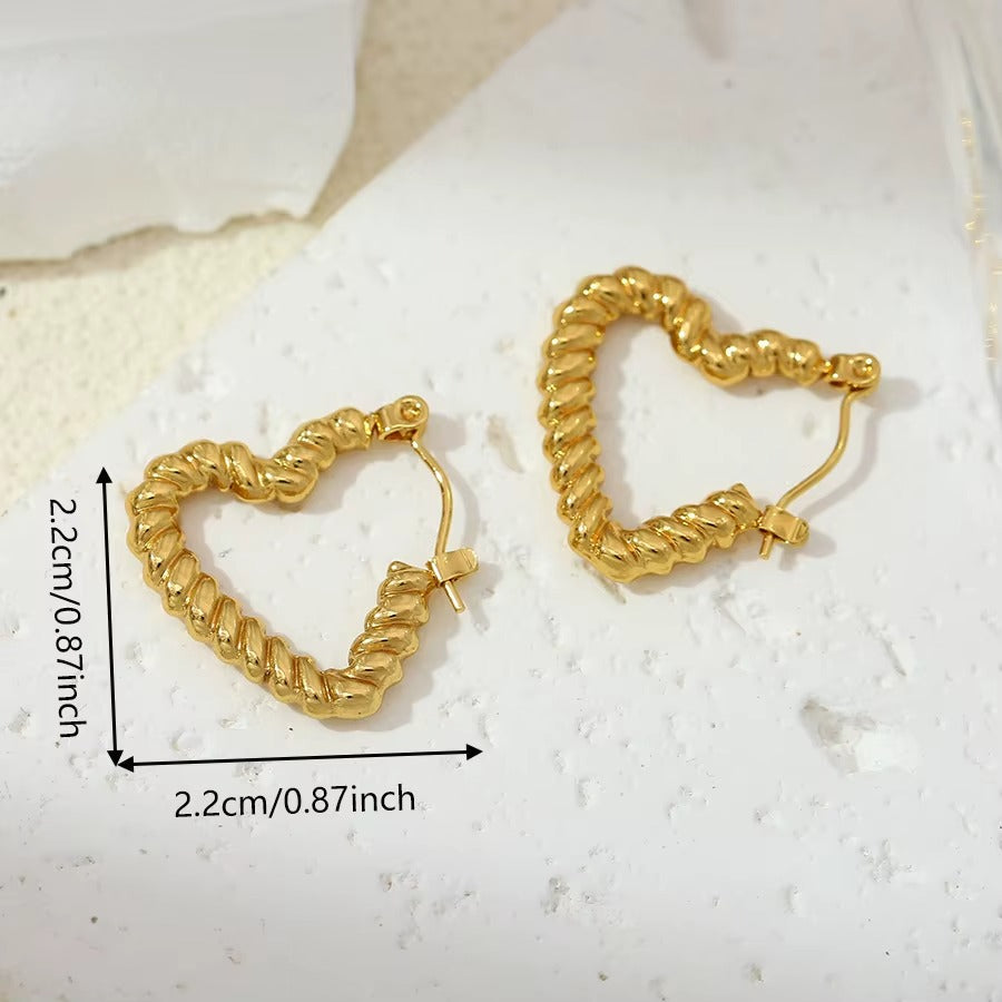 18K Gold Plated Heart Chunky Hoop Earrings