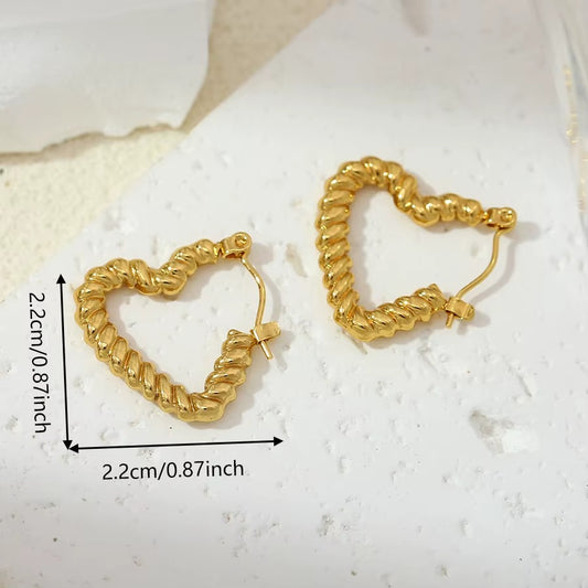 18K Gold Plated Heart Chunky Hoop Earrings
