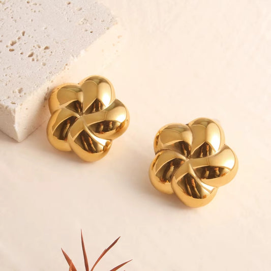 18K Gold Plated Flower Engraved Stud Anti Tarnish Earring