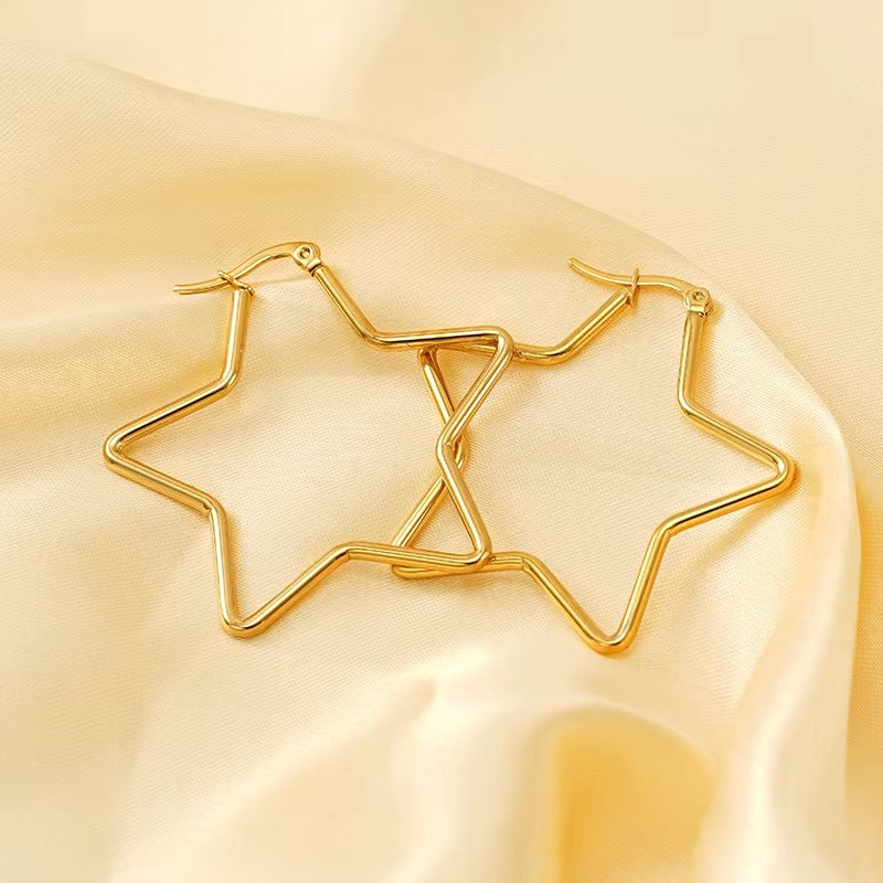 18k Gold Plated Large Hoop Star Earrings