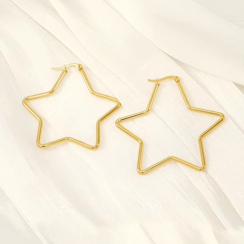 18k Gold Plated Large Hoop Star Earrings