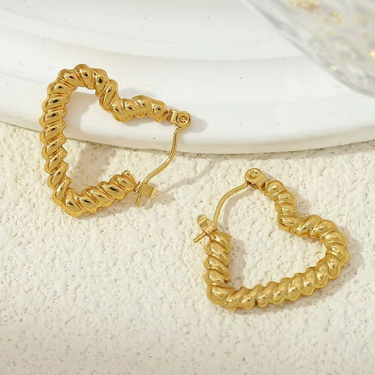 18K Gold Plated Heart Chunky Hoop Earrings