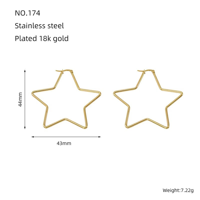 18k Gold Plated Large Hoop Star Earrings