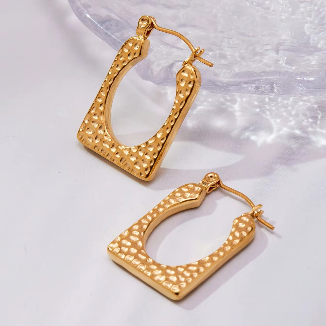 18K Gold Plated Lunara Textured Geometric Hoop Earrings