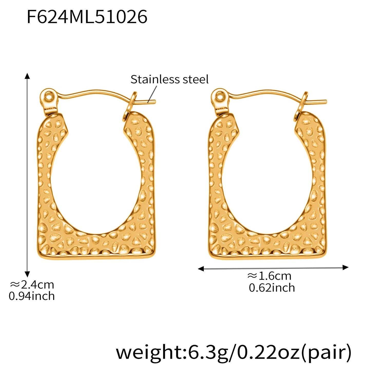 18K Gold Plated Lunara Textured Geometric Hoop Earrings