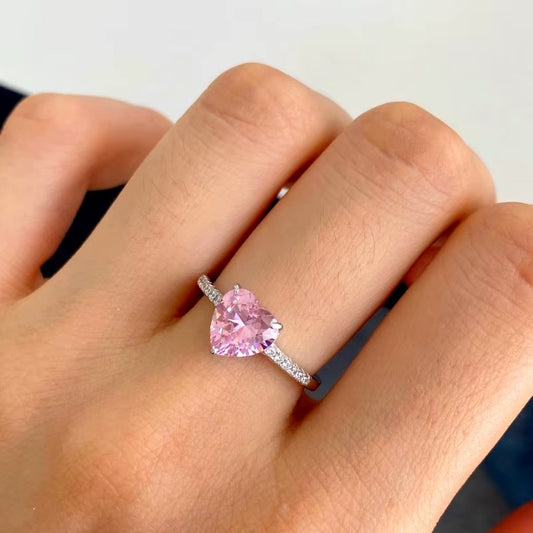 Pink Diamonds Sweet Crystal Heart Ring