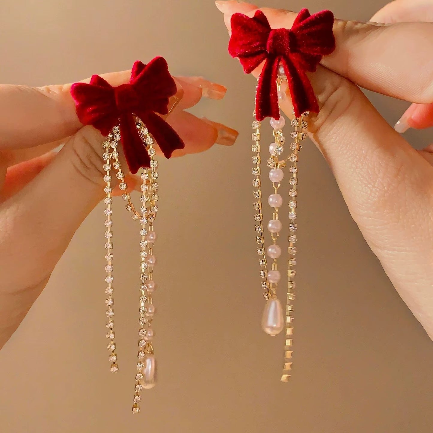 Velvet Ruby Pearl Cascade Earrings