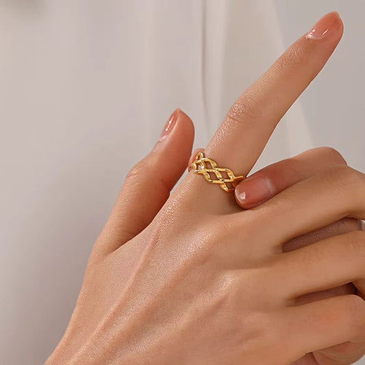 18K Gold Plated Chain Open Ring Fashion Jewelry
