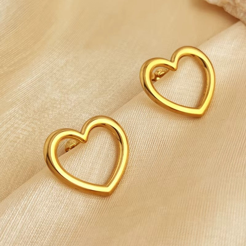 18K Gold Plated Golden Love Hollow Heart Studs Earring
