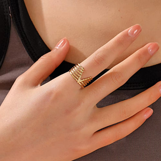 18K Gold Plated Letter V Design Charm  Rings