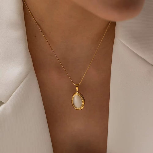 18k Gold Plated  Trendy Oval Cat's Eye Necklace