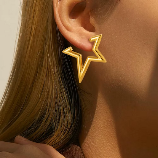 18K Gold Plated Star Hoops Earrings