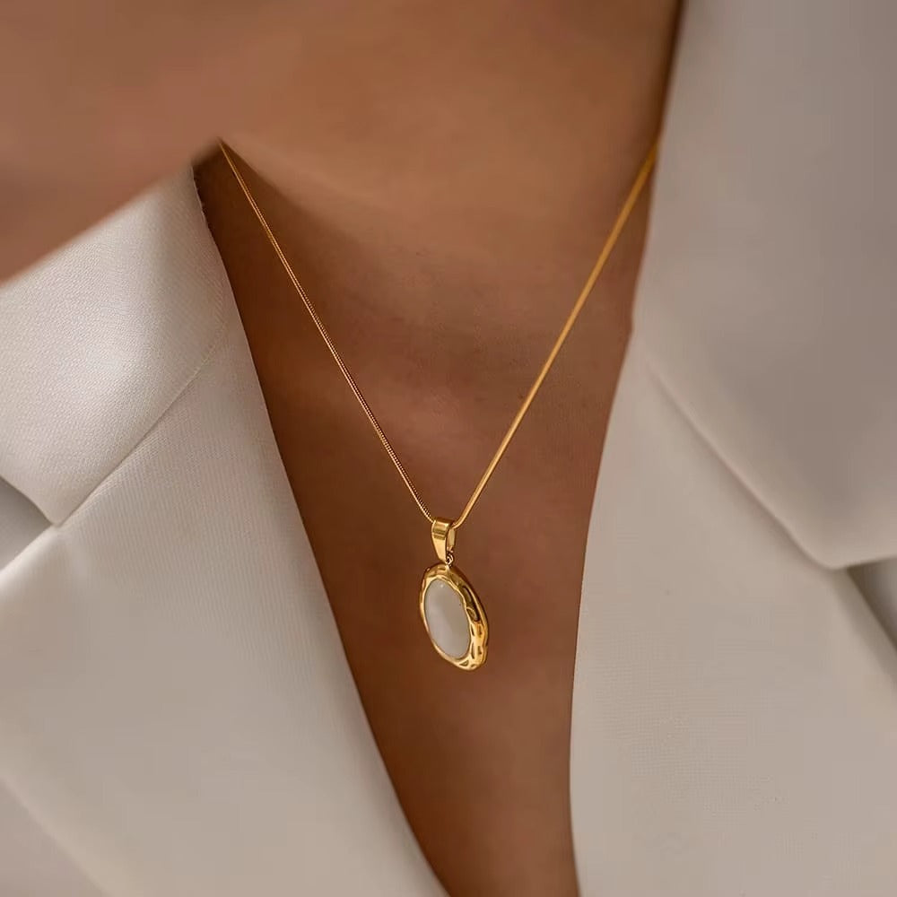 18k Gold Plated  Trendy Oval Cat's Eye Necklace