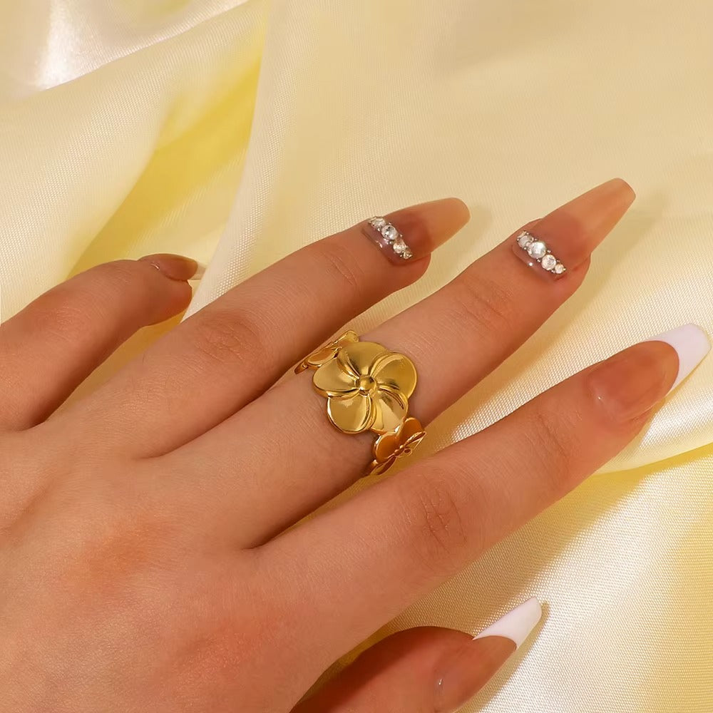 18K Gold Plated Glossy Five Petal Flower Ring