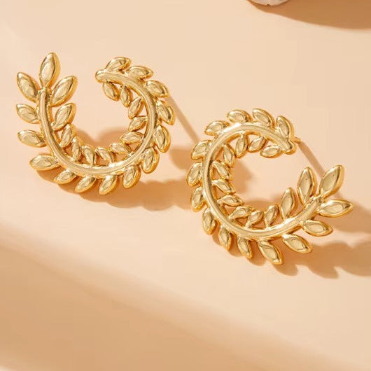 18K Gold Plated Flower Wheat Patterned Earring