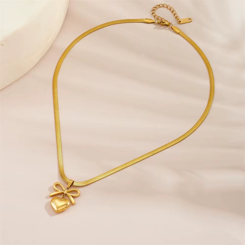 18k Gold Plated Heart Ribbon Anti Tarnish Necklace