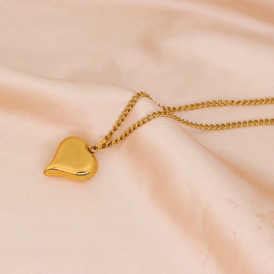 18k Gold Plated Stainless Steel and Heart Charm Necklace