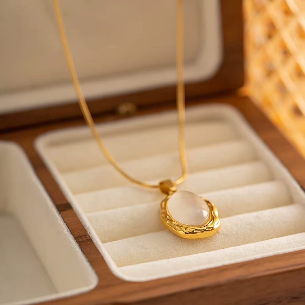 18k Gold Plated  Trendy Oval Cat's Eye Necklace