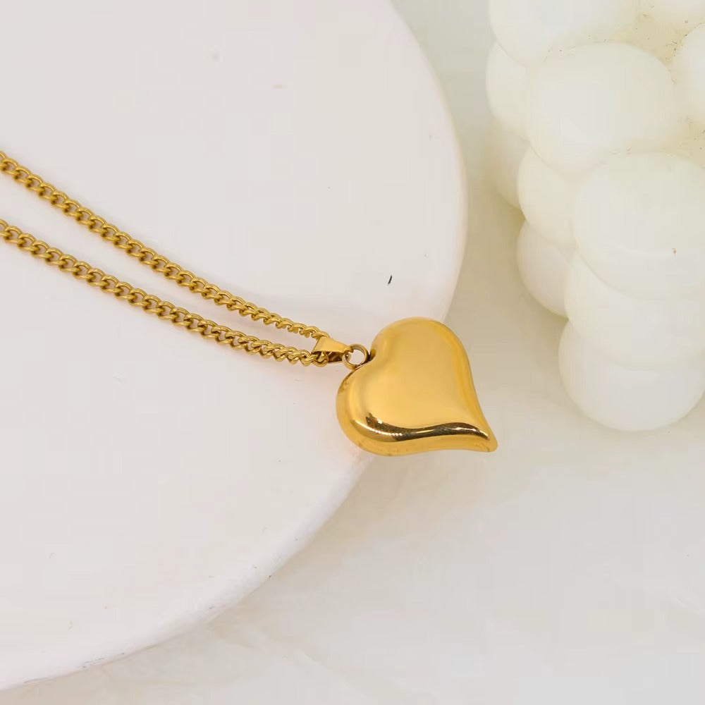 18k Gold Plated Stainless Steel and Heart Charm Necklace
