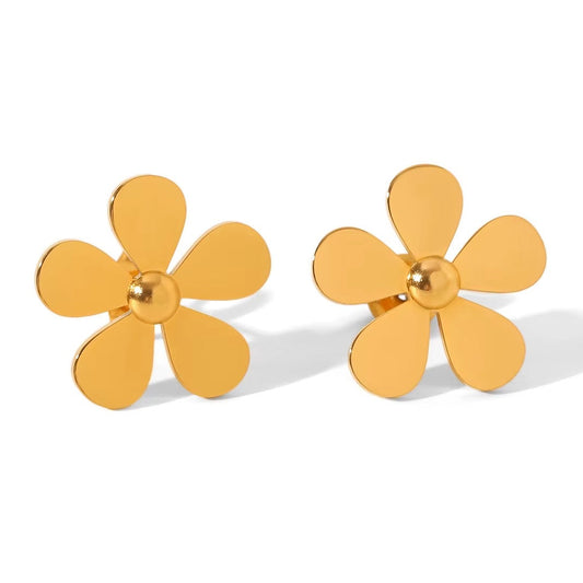18k Gold Daisy Stud Chunky Earrings