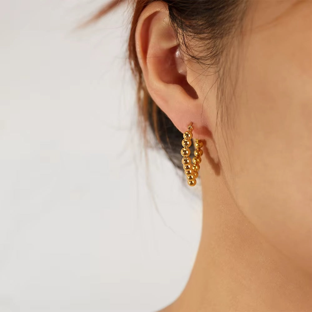 18K Gold Plated Vintage Geometric Beaded Hoop Earrings