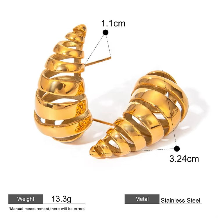 Water Drop Shaped Spiral Horn Stud Earrings