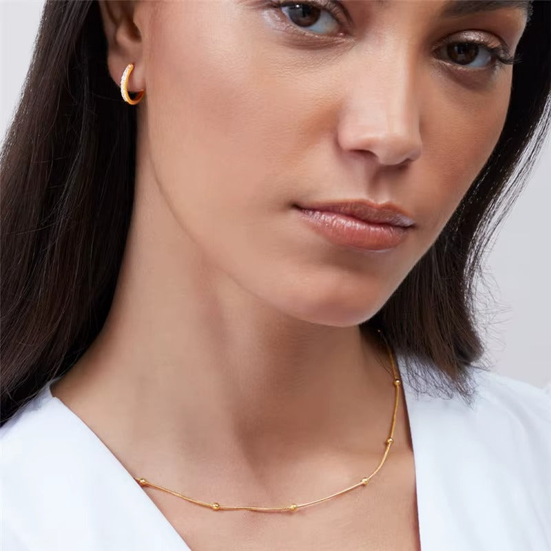 18K Gold Plated Snake Chain Ball Charms  Necklace