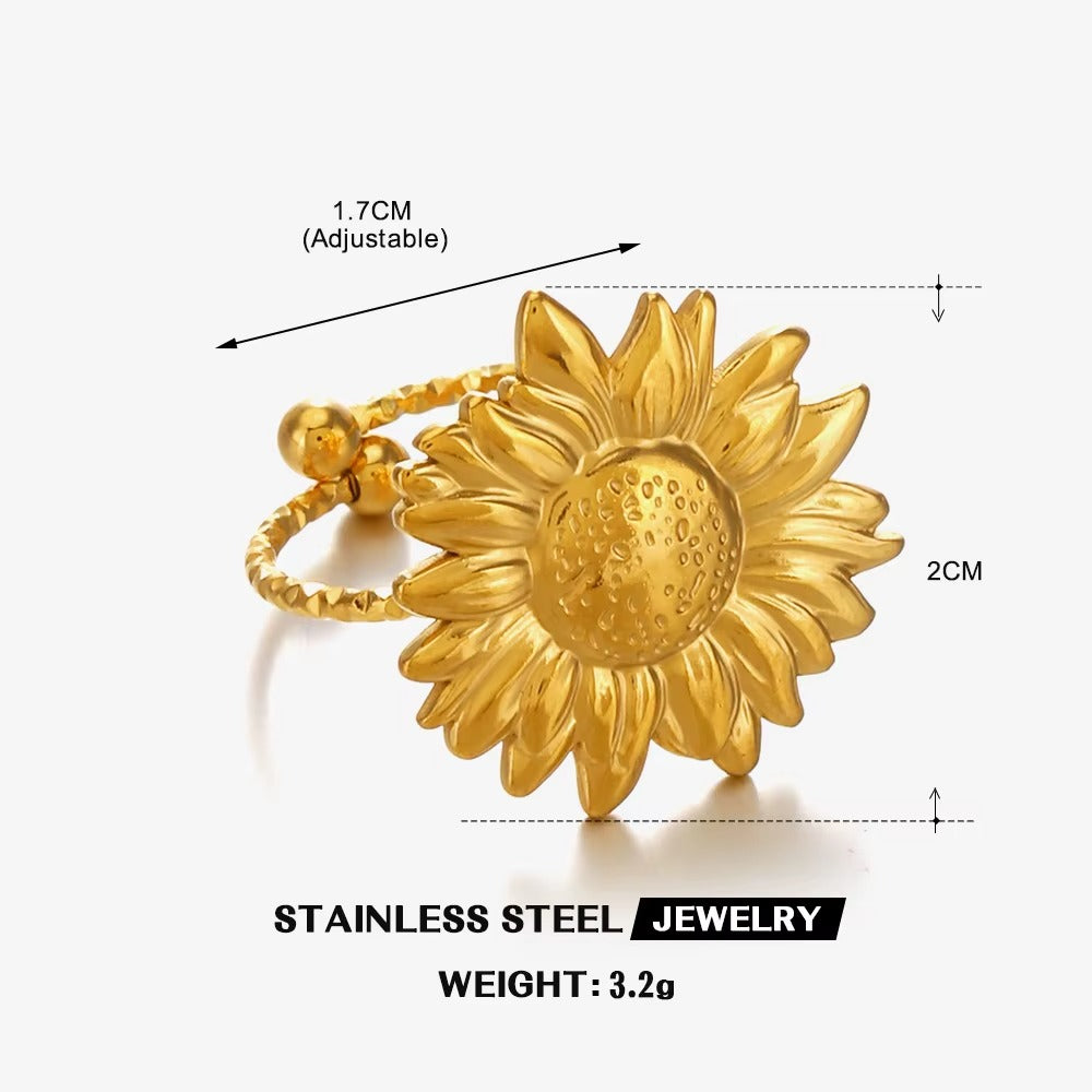 18K Gold Plated Golden Sunflower Ring