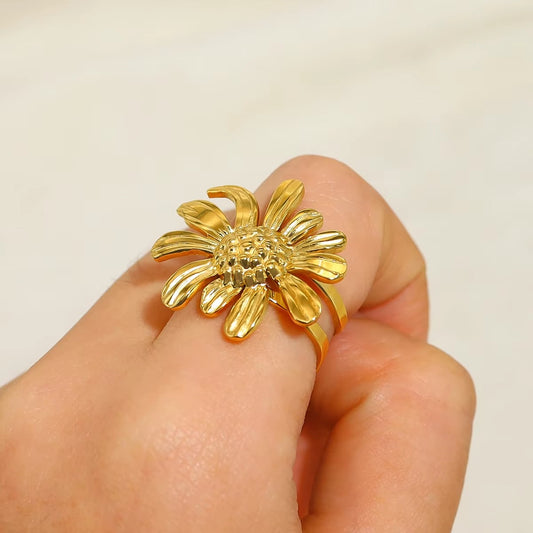 18K Gold Plated Flower Opening Ring