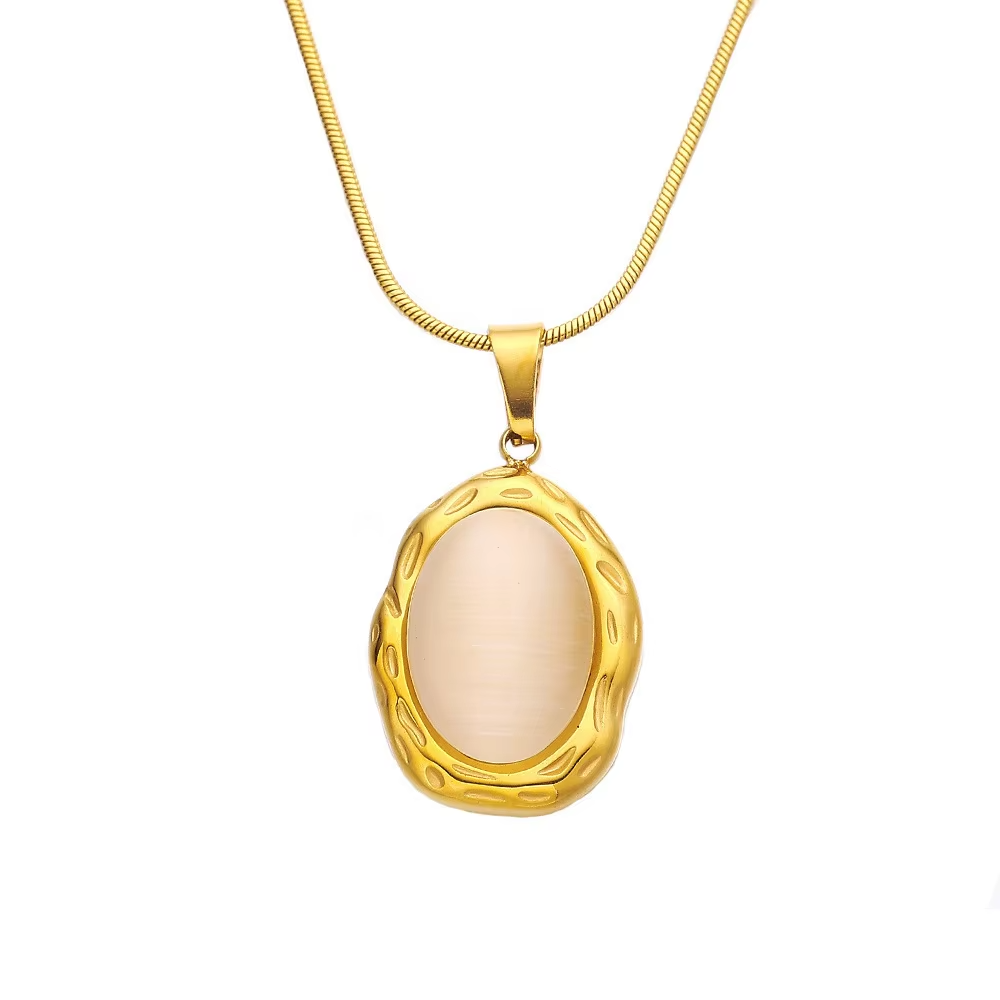 18k Gold Plated  Trendy Oval Cat's Eye Necklace