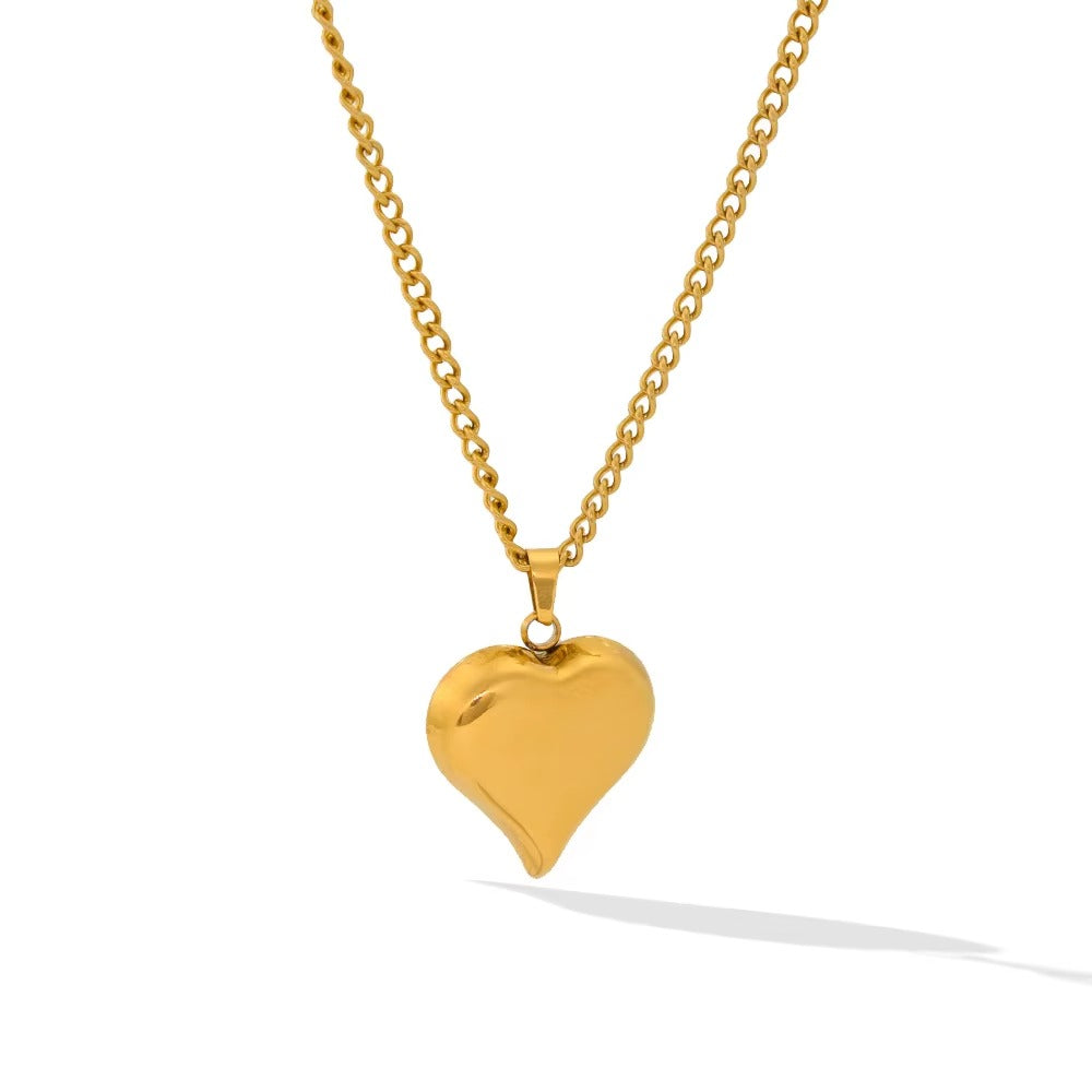 18k Gold Plated Stainless Steel and Heart Charm Necklace