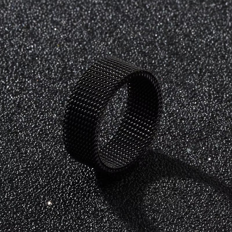 Mens Modern Stainless Steel Mesh Band Ring
