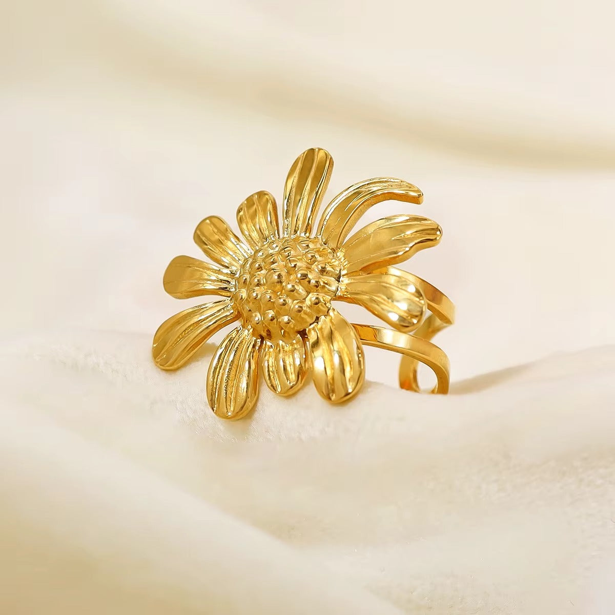 18K Gold Plated Flower Opening Ring