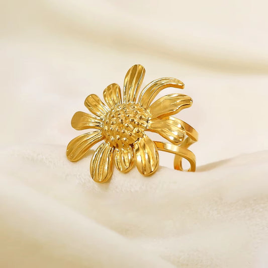 18K Gold Plated Flower Opening Ring