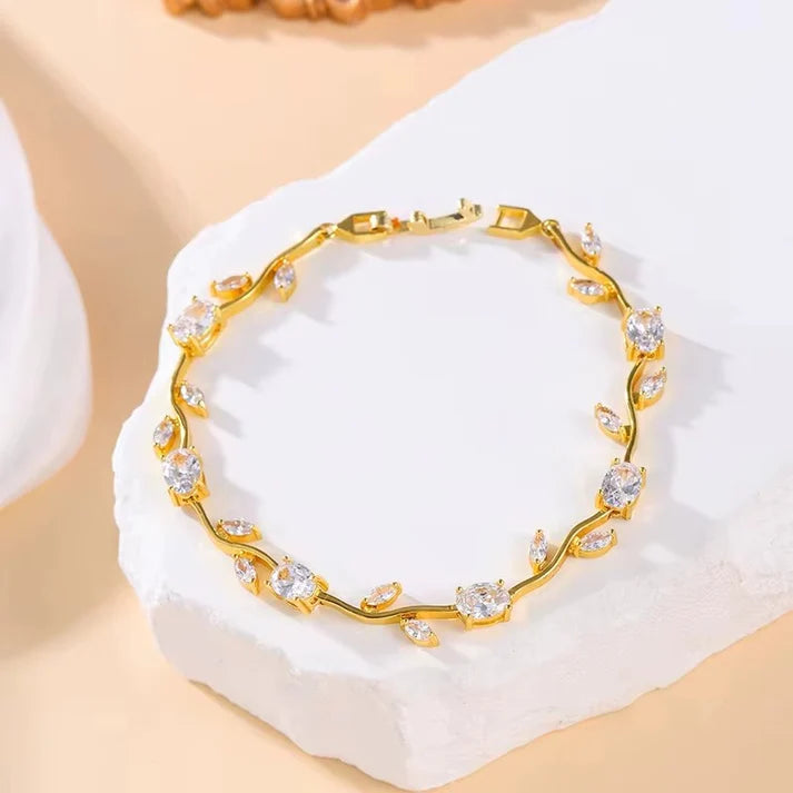 Gold Plated Cubic Zirconia Tear Drop Bangle Bracelet