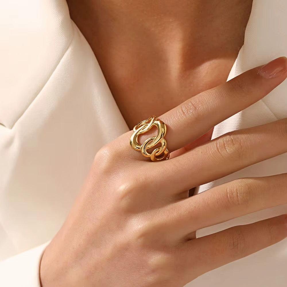 18K Gold-Plated Ellipses Geometric Ring