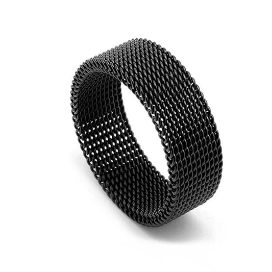 Mens Modern Stainless Steel Mesh Band Ring